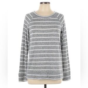 Mix by 41 Hawthorn | heather gray and white pullover striped sweater | small